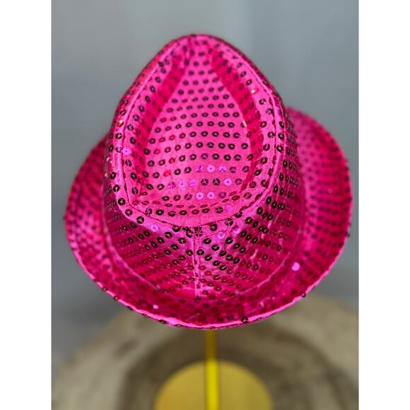 🎩 Electric Mammoth LED Light-Up Flashing Fedora Hat - Pink Sequins 🎩 - Picture 3 of 9